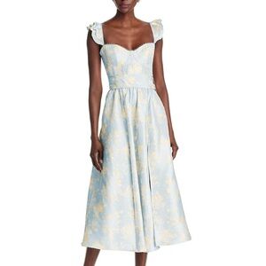 V. Chapman Vera Sky Blue and Gold Midi Dress